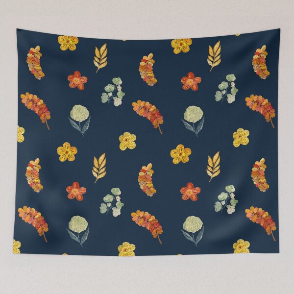 Artikelvorschau, Flower red green orange simple seamless pattern blue entworfen und verkauft von Yana Mustafina | Boho Soulful Designs.