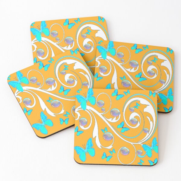 Item preview, SOAP BUBBLES BLUE BUTTERFLIES WHITE SCROLL GOLD ART designed and sold by sharlesart.