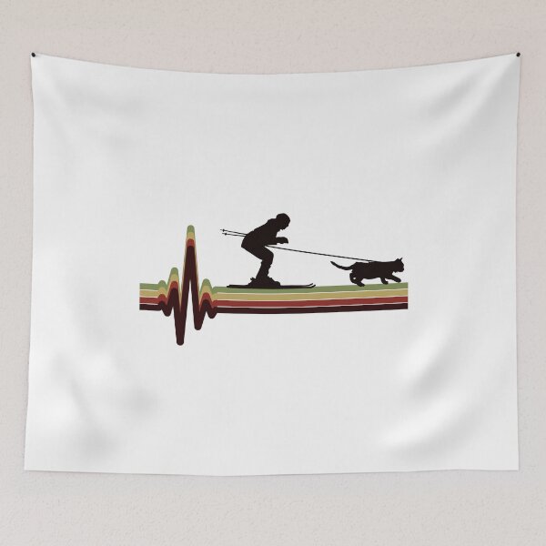 Item preview, Cat Skijoring Skiing Winter Sport Heartbeat Pulse designed and sold by CuteDesigns1.