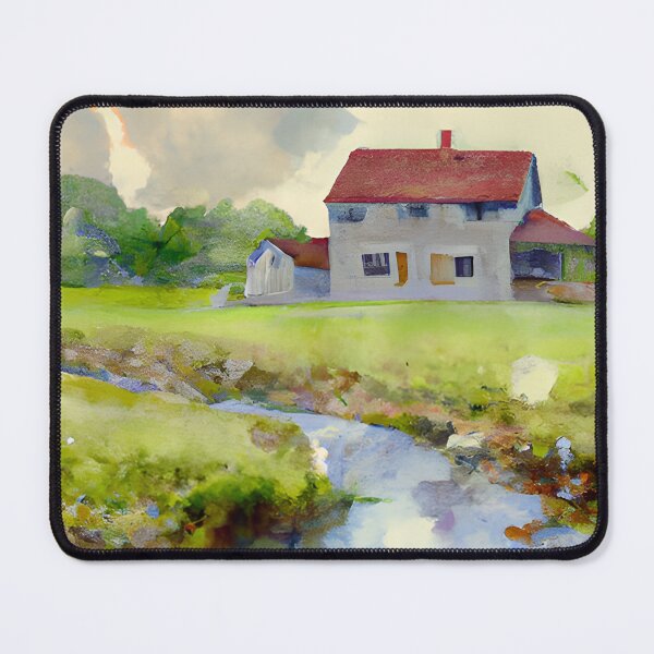 Item preview, Watercolor house by a stream, house art print, country landscape, watercolor nature art print designed and sold by Artsareus.