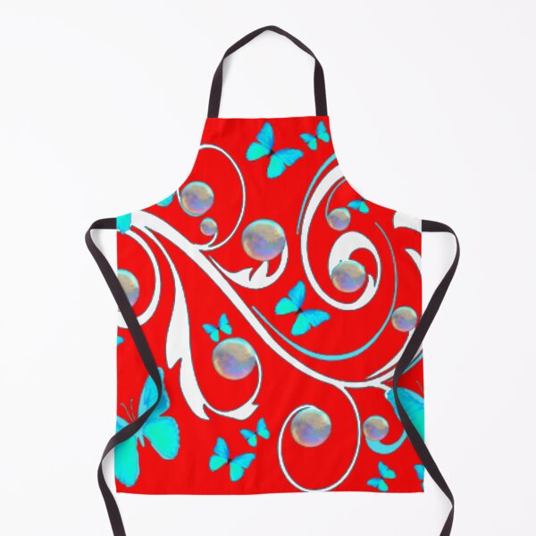 Item preview, SOAP BUBBLES BLUE BUTTERFLIES WHITE SCROLL RED ART designed and sold by sharlesart.