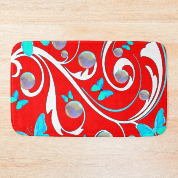 Item preview, SOAP BUBBLES BLUE BUTTERFLIES WHITE SCROLL RED ART designed and sold by sharlesart.