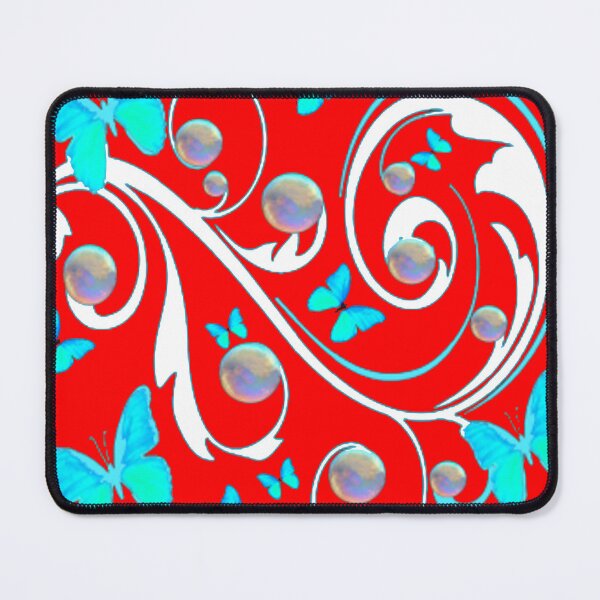 Item preview, SOAP BUBBLES BLUE BUTTERFLIES WHITE SCROLL RED ART designed and sold by sharlesart.