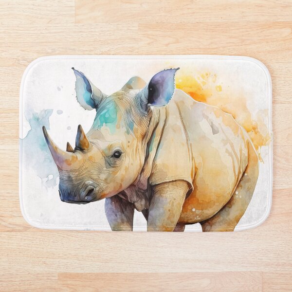 Item preview, Watercolor Cute Baby Rhinoceros, Happy Rhino Calf designed and sold by MoonFoxDesign.