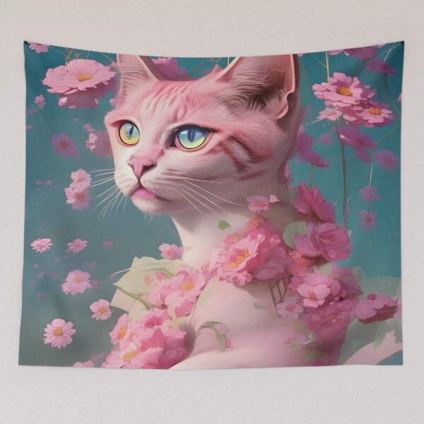 Item preview, Pink Cat surrounded by Flowers designed and sold by withdiamonds.
