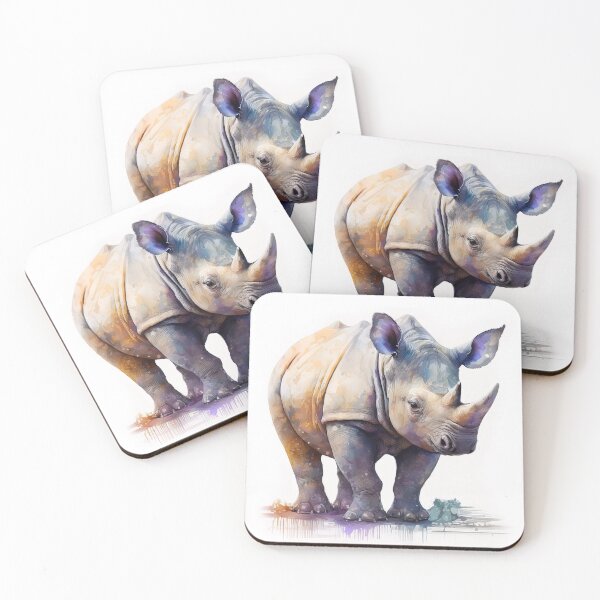 Item preview, Watercolor Cute Baby Rhinoceros, Happy Rhino Calf designed and sold by MoonFoxDesign.