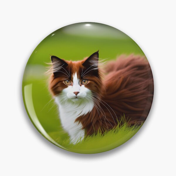 Aperçu de l'œuvre Chat de cheveux rouge et blanc debout sur l'herbe en regardant le spectateur créée et vendue par AlePosters.