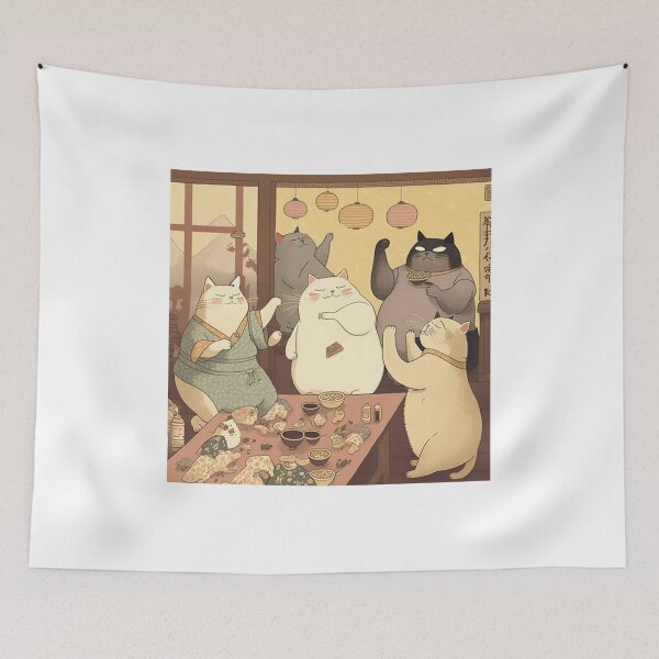 Item preview, Fiesta estilo Ukiyo-E de los gatos gordos - Nochevieja designed and sold by JCatDesign.