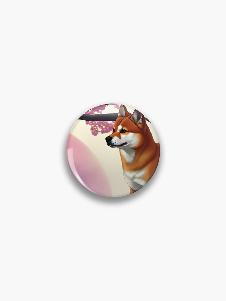 Shiba Inu dog, cherry blossom tree, Ai Generated Art Pin