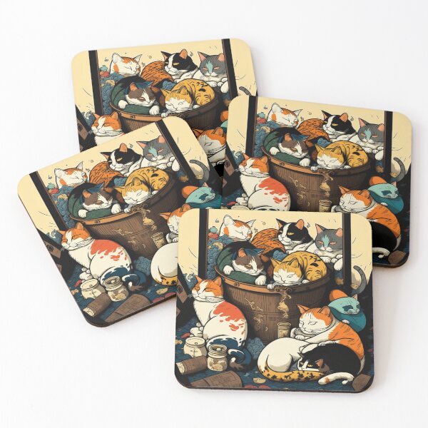 Item preview, Ukiyo-E Sleep Over Cat Party designed and sold by JCatDesign.