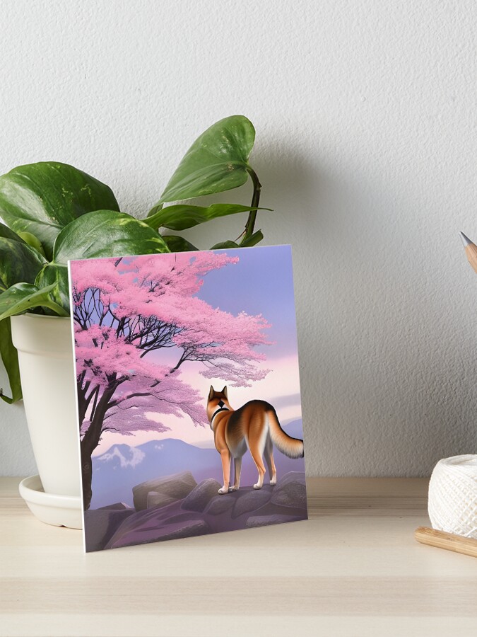Shiba Inu dog, cherry blossom tree 2, Ai Generated Art Art Board Print