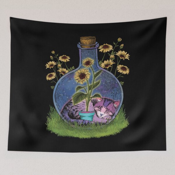Item preview, Unique Cat and Sunflowers in a Bottle designed and sold by Xx4thseasonxX.