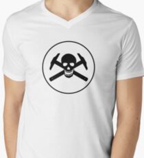 Architectural Jolly Rogers w/ circle - Black Image Men's V-Neck T-Shirt