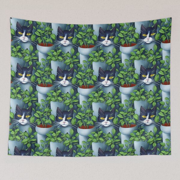 Item preview, Tuxedo cat and plants designed and sold by KoroCincoCats.