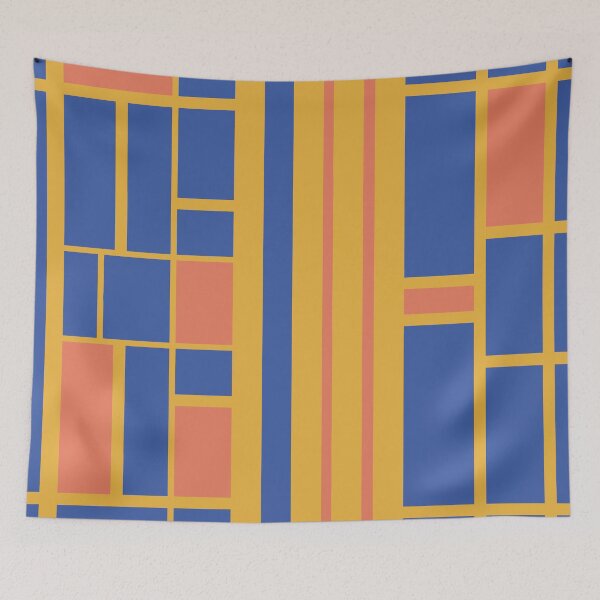 Item preview, Geometrical abstract Prussian blue, orange and mustard designed and sold by aapshop.