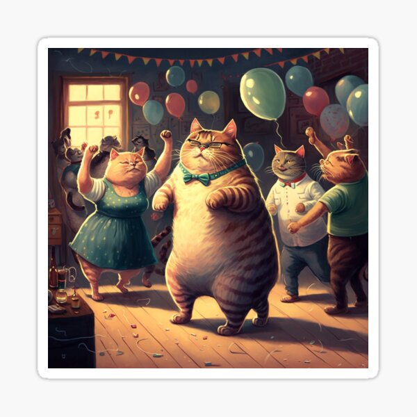 Fat Cat Birthday Party Sticker