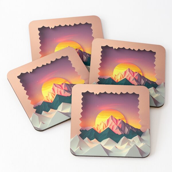 Item preview, beautiful winter landscape with mountains and a sunset, origami designed and sold by ArtificialGenes.