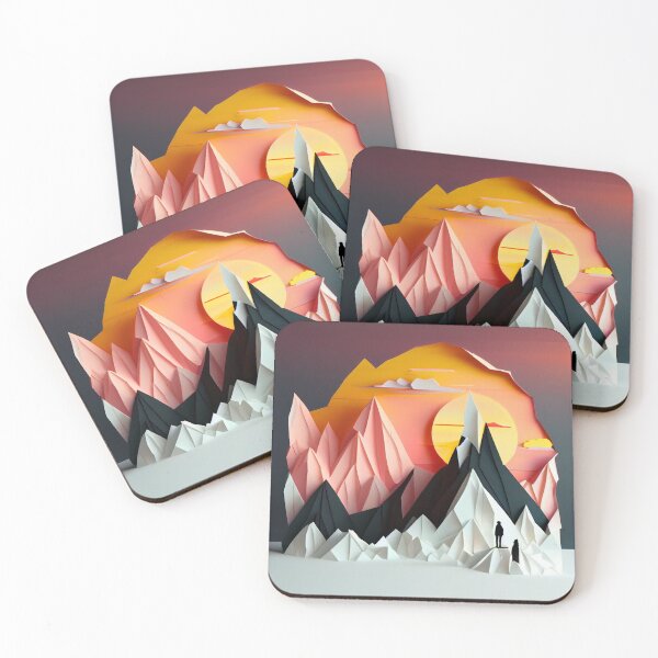 Item preview, beautiful winter landscape with mountains and a sunset, origami designed and sold by ArtificialGenes.