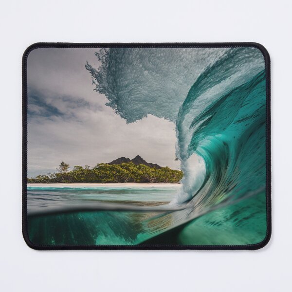 Item preview, A perfect wave off of a shallow reef with a tropical island in the distance. designed and sold by DSAHART.