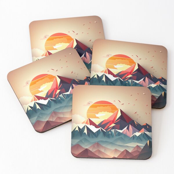 Item preview, beautiful winter landscape with mountains and a sunset, origami designed and sold by ArtificialGenes.