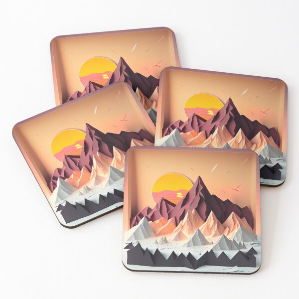 Item preview, beautiful winter landscape with mountains and a sunset, origami designed and sold by ArtificialGenes.