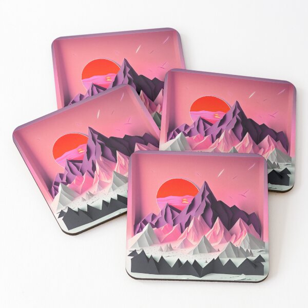 Item preview, beautiful winter landscape with mountains and a sunset, origami designed and sold by ArtificialGenes.