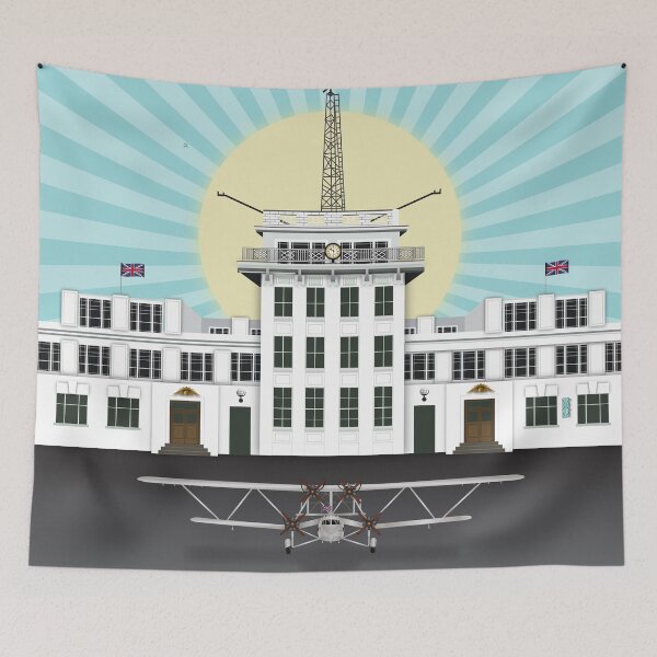 Item preview, Art Deco London Croydon Aerodrome Airside with Handley Page 42 designed and sold by Vicky Anne Vaughan.