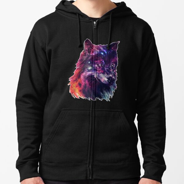 Painted Colorful Wolf Art Dripping Wild Animal Hooded Sweatshirt Hoodie