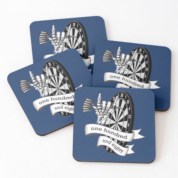 Item preview, Dart, dart board with banner saying one hundred and eighty, skeleton hand puts 3 darts in triple 20, for dart players dart fans designed and sold by ChrUzDesigner.