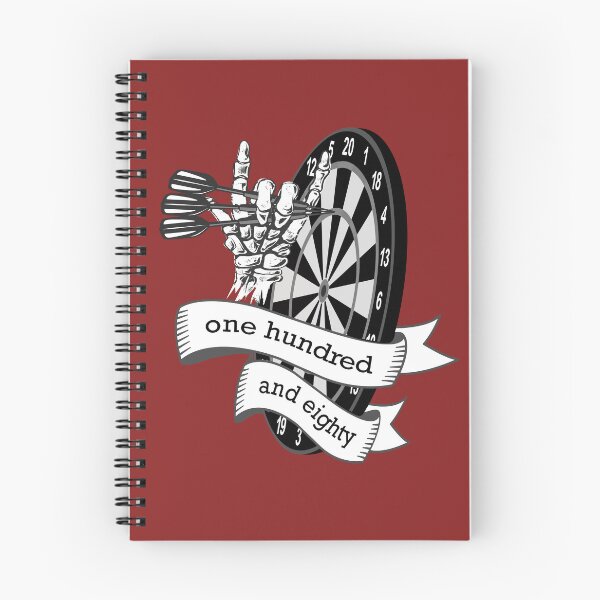Item preview, Dart, dart board with banner saying one hundred and eighty, skeleton hand puts 3 darts in triple 20, for dart players dart fans designed and sold by ChrUzDesigner.