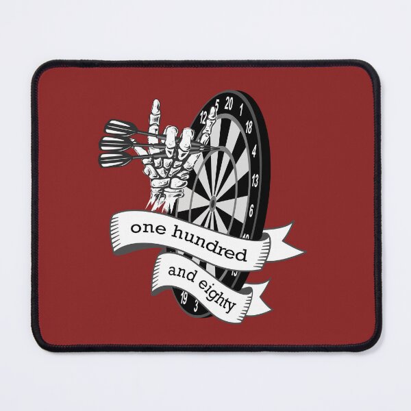 Item preview, Dart, dart board with banner saying one hundred and eighty, skeleton hand puts 3 darts in triple 20, for dart players dart fans designed and sold by ChrUzDesigner.