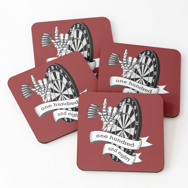 Item preview, Dart, dart board with banner saying one hundred and eighty, skeleton hand puts 3 darts in triple 20, for dart players dart fans designed and sold by ChrUzDesigner.
