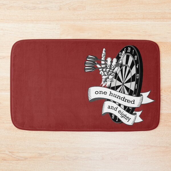 Item preview, Dart, dart board with banner saying one hundred and eighty, skeleton hand puts 3 darts in triple 20, for dart players dart fans designed and sold by ChrUzDesigner.