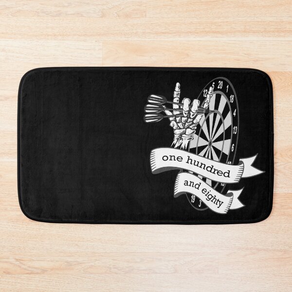 Item preview, Dart, dart board with banner saying one hundred and eighty, skeleton hand puts 3 darts in triple 20, for dart players dart fans designed and sold by ChrUzDesigner.