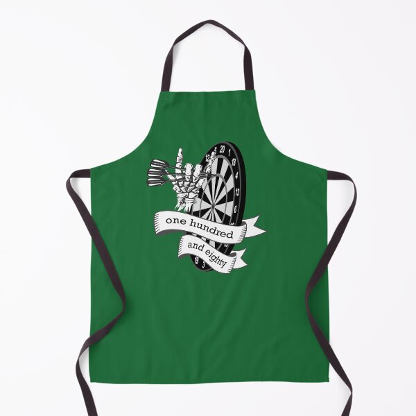 Item preview, Dart, dart board with banner saying one hundred and eighty, skeleton hand puts 3 darts in triple 20, for dart players dart fans designed and sold by ChrUzDesigner.