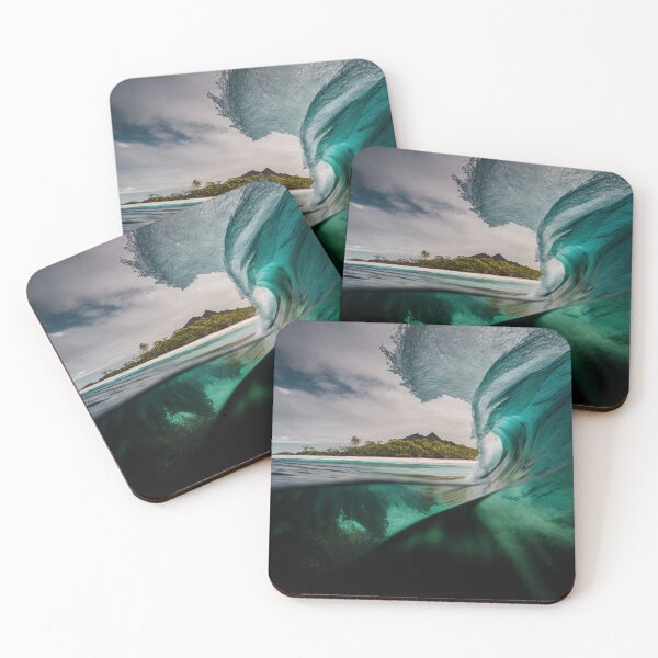 Item preview, A perfect wave off of a shallow reef with a tropical island in the distance. designed and sold by DSAHART.
