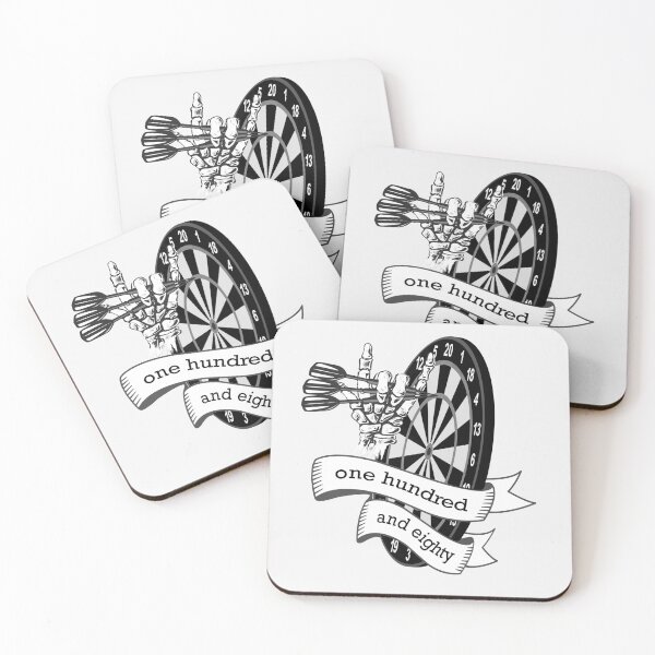 Item preview, Dart, dart board with banner saying one hundred and eighty, skeleton hand puts 3 darts in triple 20, for dart players dart fans designed and sold by ChrUzDesigner.