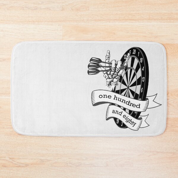 Item preview, Dart, dart board with banner saying one hundred and eighty, skeleton hand puts 3 darts in triple 20, for dart players dart fans designed and sold by ChrUzDesigner.
