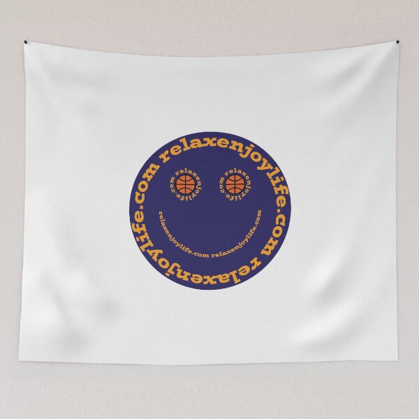 Item preview, RelaxEnjoyLife.com Smile Purple Face with Yellow Text and Orange Basketball designed and sold by RelaxEnjoyLife.