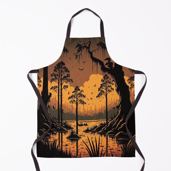 Item preview, A stunning vector illustration of a Louisiana swamp at sunset surrounded by cypress trees designed and sold by DSAHART.