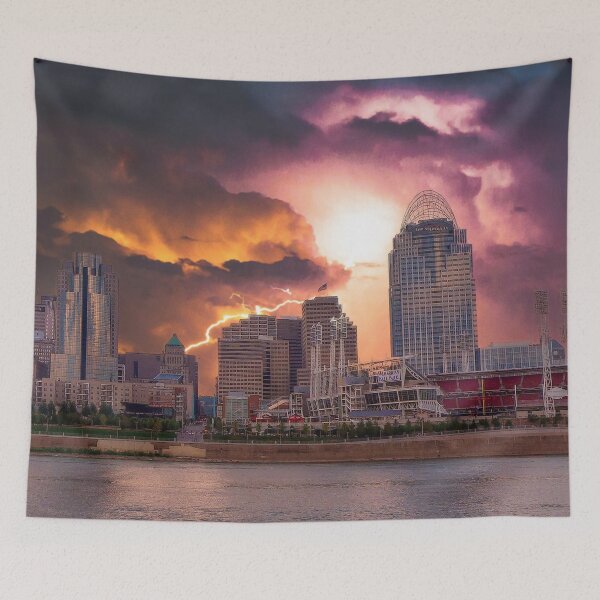 Item preview, Stormy Cincinnati Great American Ball Park designed and sold by Frankie Cat Photography.