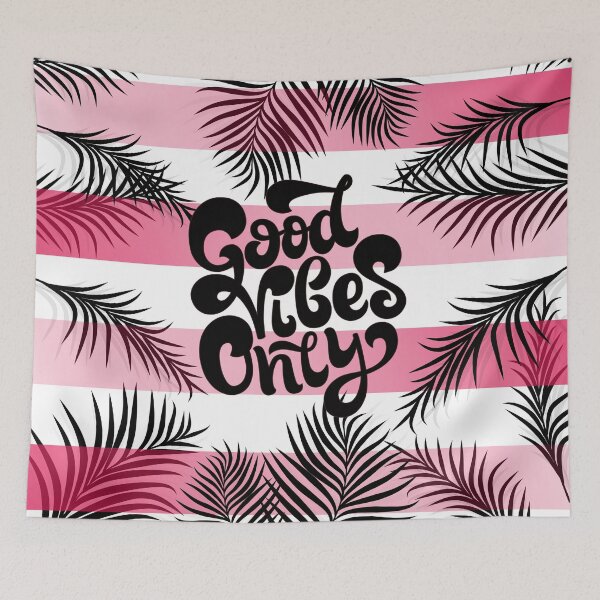 Item preview, Pink and Black Good Vibes Only Quote with Palm Leaves designed and sold by Mary Maple.