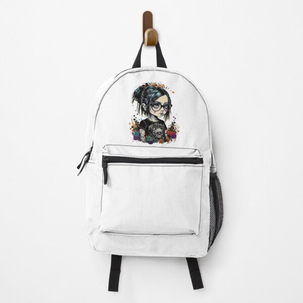 Item preview, Cartoon little girl with goth style glasses at school designed and sold by MLArtifex.