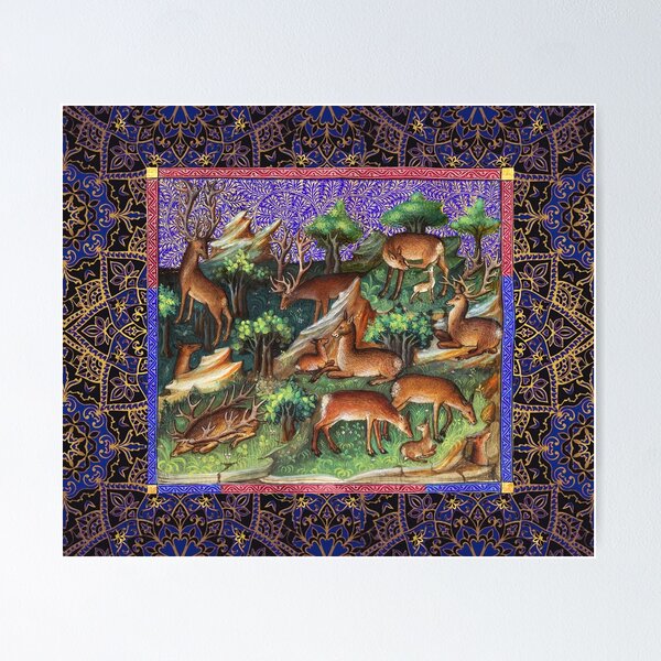 Item preview,  BOOK OF HUNTING ,REINDEERS IN WOODLAND GREENERY Medieval Miniature designed and sold by BulganLumini.