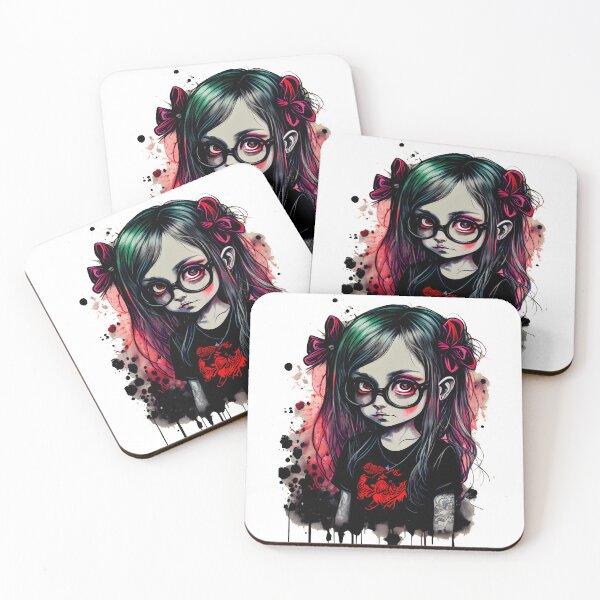Item preview, Cartoon little girl with goth style glasses at school designed and sold by MLArtifex.