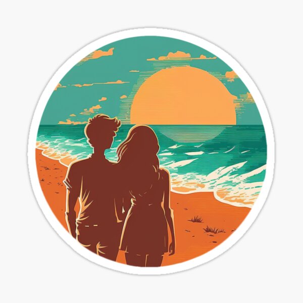 Vista previa del artículo con la obra «Paseo de Luna de Miel en la Playa - Happy Hearts 41 | Amor colorido de dibujos animados», diseñado y vendido por Sunchaser World.