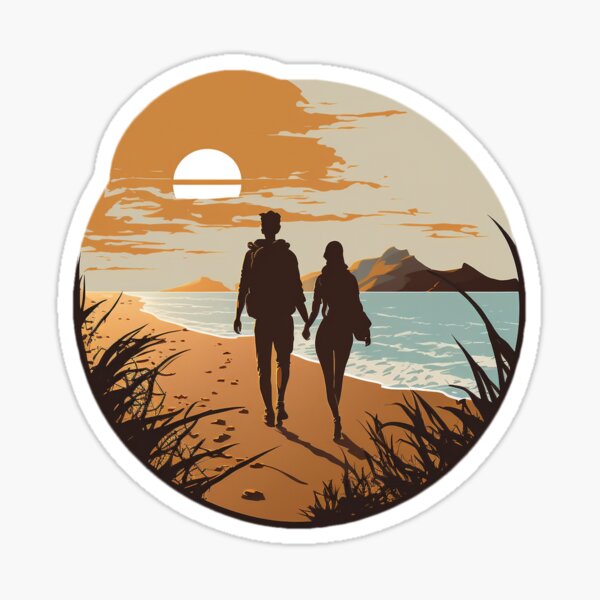 Vista previa del artículo con la obra «Paseo de Luna de Miel en la Playa - Happy Hearts 42 | Amor colorido de dibujos animados», diseñado y vendido por Sunchaser World.