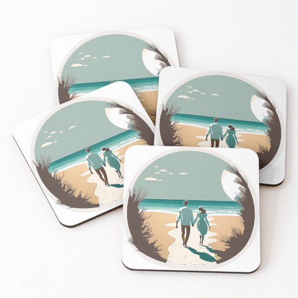 Item preview, Honeymoon Walk on the Beach - Happy Hearts 43 | Colorful Cartoon Love designed and sold by Sunchaser World.