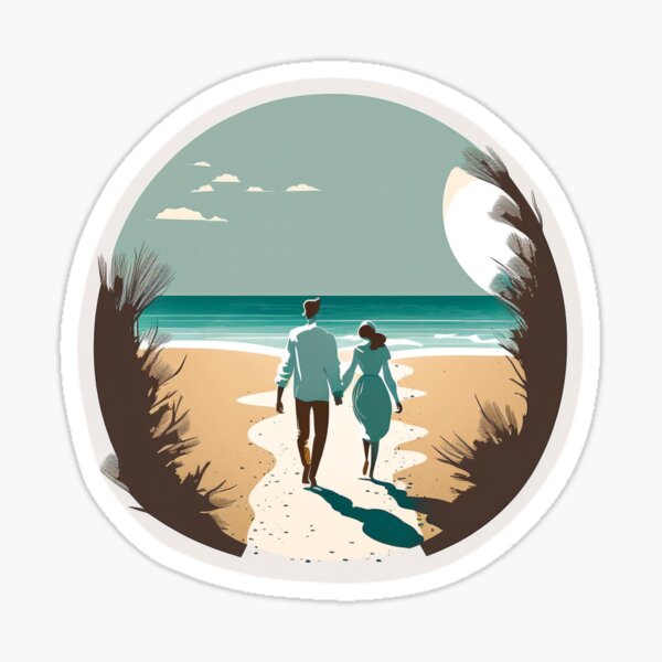 Vista previa del artículo con la obra «Paseo de Luna de Miel en la Playa - Happy Hearts 43 | Amor colorido de dibujos animados», diseñado y vendido por Sunchaser World.