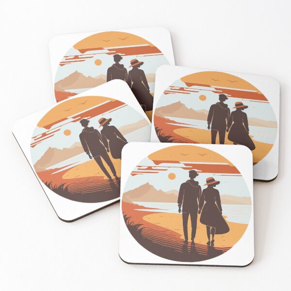 Item preview, Honeymoon Walk on the Beach - Happy Hearts 44 | Colorful Cartoon Love designed and sold by Sunchaser World.